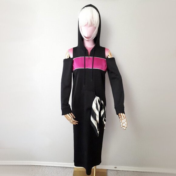 EUC Juna & Hope black and purple cold shoulder accent track dress with hood, S - Picture 2 of 9
